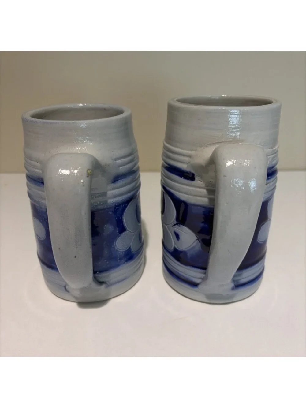 2 Vintage Colonial Williamsburg Salt-Glazed Steins Mugs Cobalt Blue Pottery
